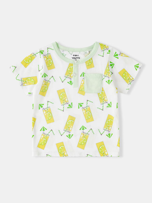 Kid Short Sleeve All-Over Lemon Tea Print Pocket Tee