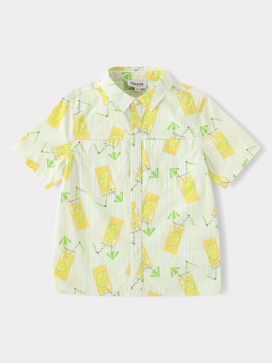 Kid Short Sleeve All-Over Lemon Tea Print Shirt