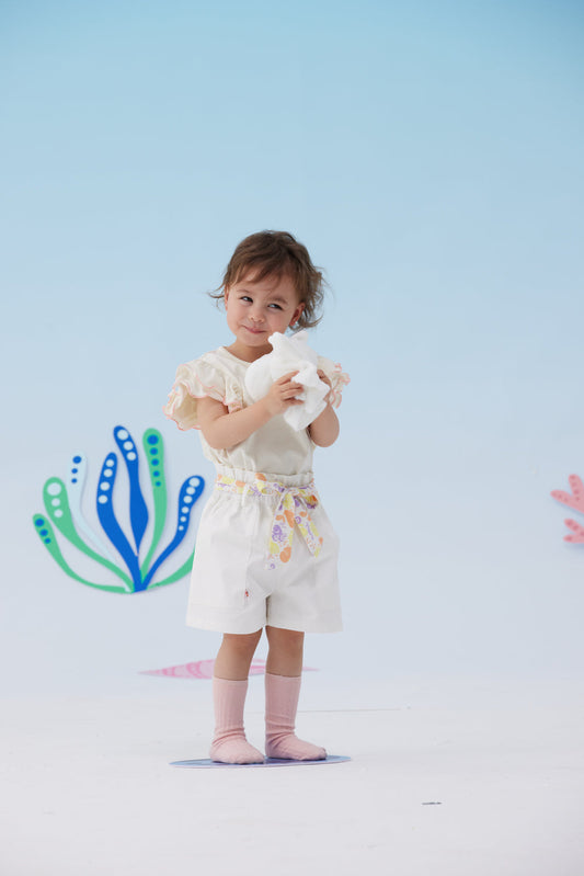 Toddler Girl Plain Print Short With Butterfly Knot