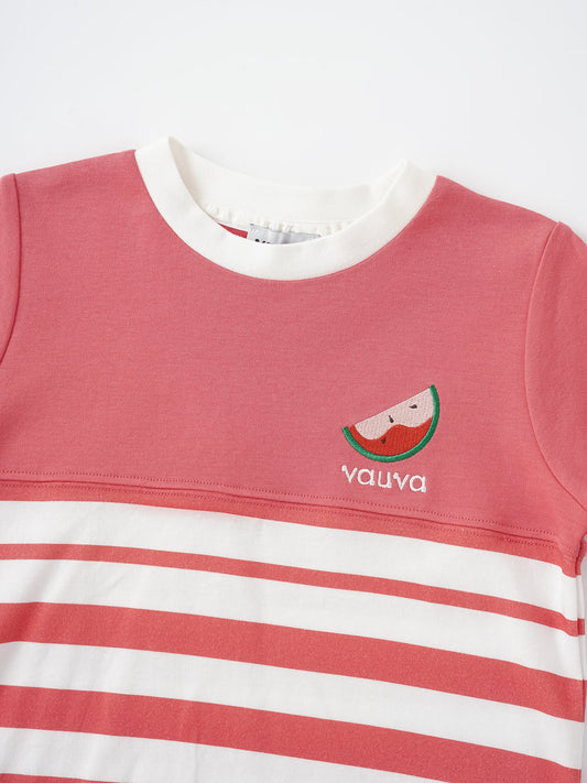 Kid Short Sleeve Watermelon Embroidery Two-Tone Tee