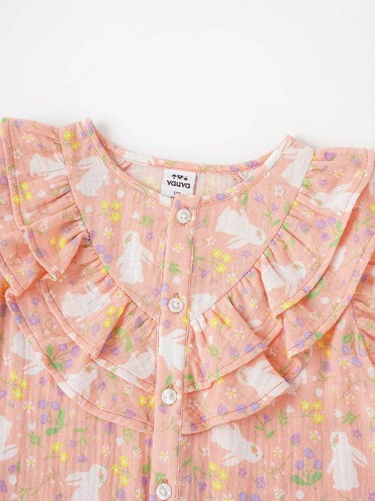 Kid All-Over Bunny Print Frills Top