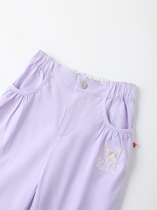 Kid Bunny Embroidery Barrel Pants