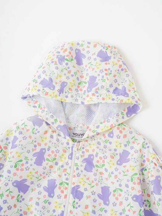 Kid All-Over Bunny Print Frills Zipped Windbreaker