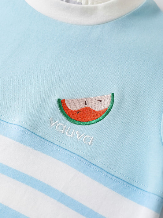 Kid Short Sleeve Watermelon Embroidery Two-Tone Tee