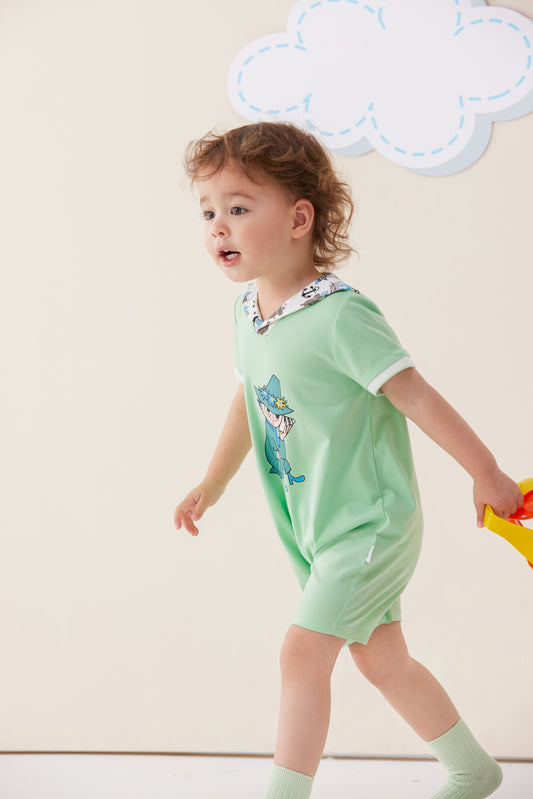 Baby Boy Snufkin Print Shawl Collar Romper