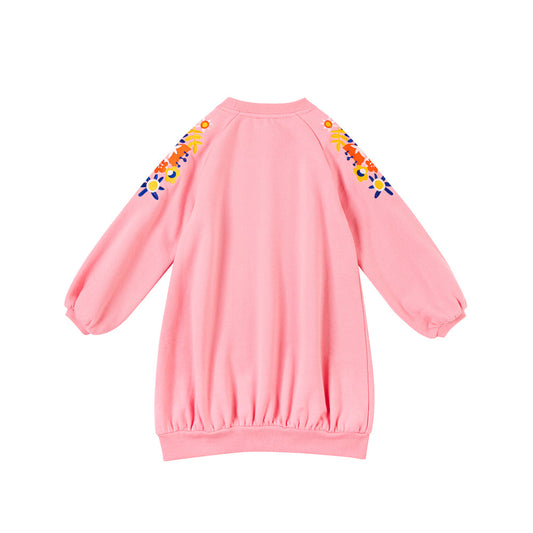 Girls Embroidery Flower On Shoulders Sweatshirt
