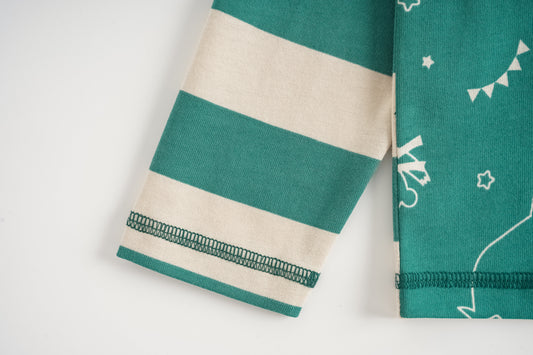 Bear-Print Two-Tone Long Sleeve Tee