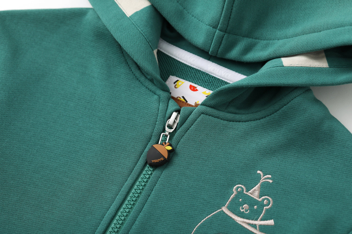 Bear-Embroidered Hooded Jacket