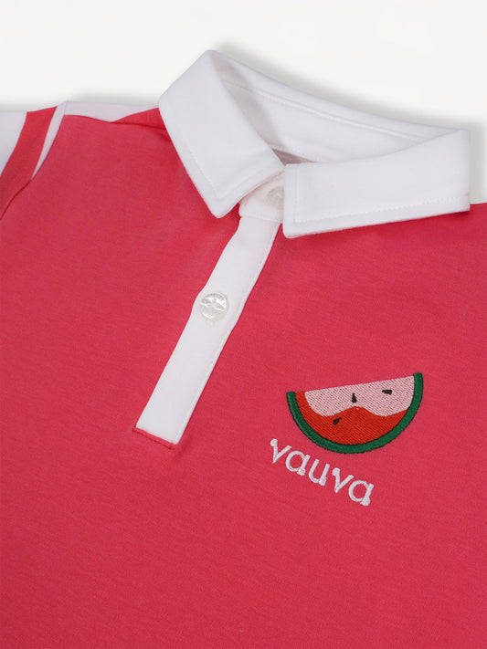 Kid Short Sleeve Watermelon Embroidery Polo Shirt