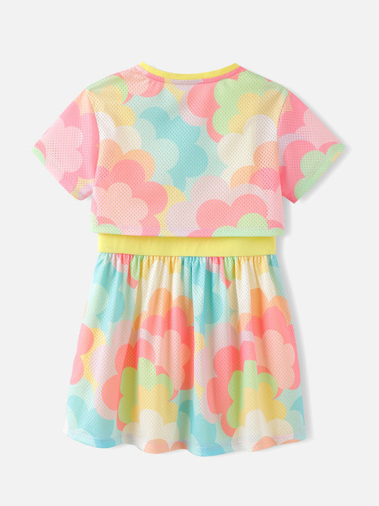 Girls Allover 2-In-1 Short Sleeves Dress