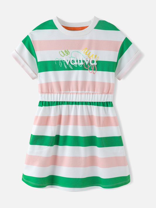 Girls Stripy Short Sleeves Dress