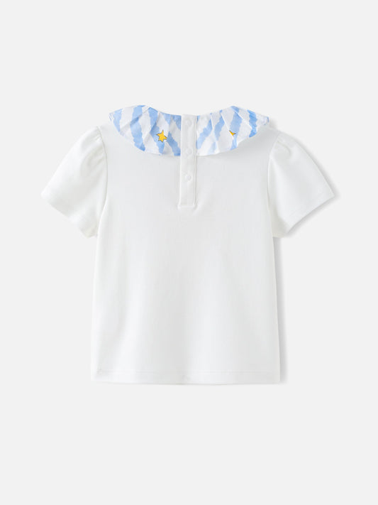 Girls Pleated Collar Print Tee