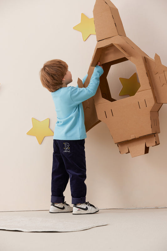 Vauva x Le Petit Prince - Boys Sweater & T-shirt (2 piece Set/Blue)-Model Image back