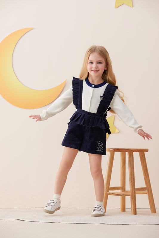 Vauva x Le Petit Prince - Girls Embroidered Corduroy Shorts model front -2
