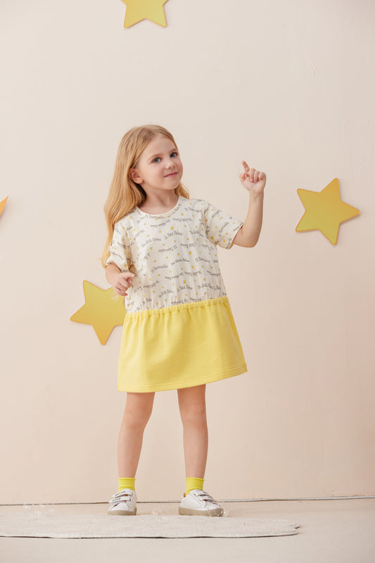 Vauva x Le Petit Prince - Girls Sweater & Dress (2 piece Set/Yellow) model dress front