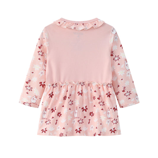 Vauva x Moomin FW23 - 女嬰姆明印花棉質長袖連身衣(粉紅色)