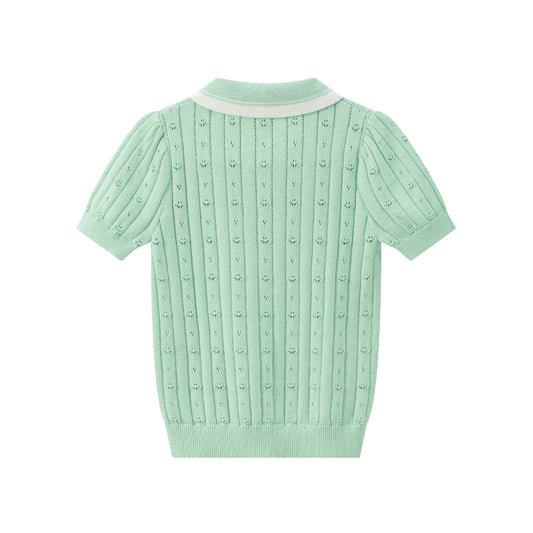 Vauva SS24 - Girls Knitted Polo Sweater (Pastel Green) - Product 2