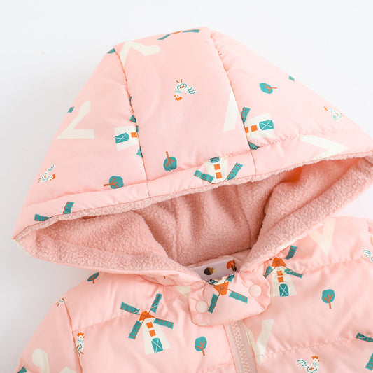 Baby Girls Pinwheel Print Coat With Hood