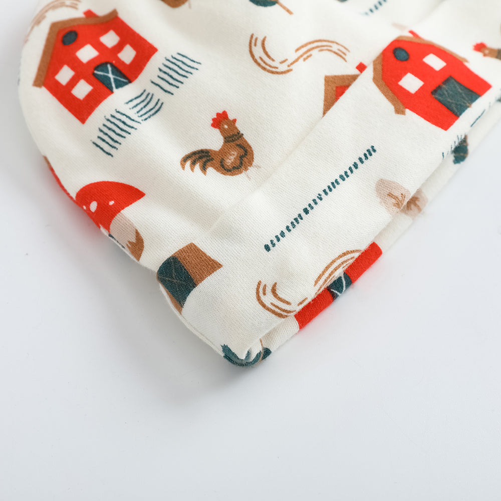 Vauva FW23-女嬰風車遍布印刷棉帽(白色)