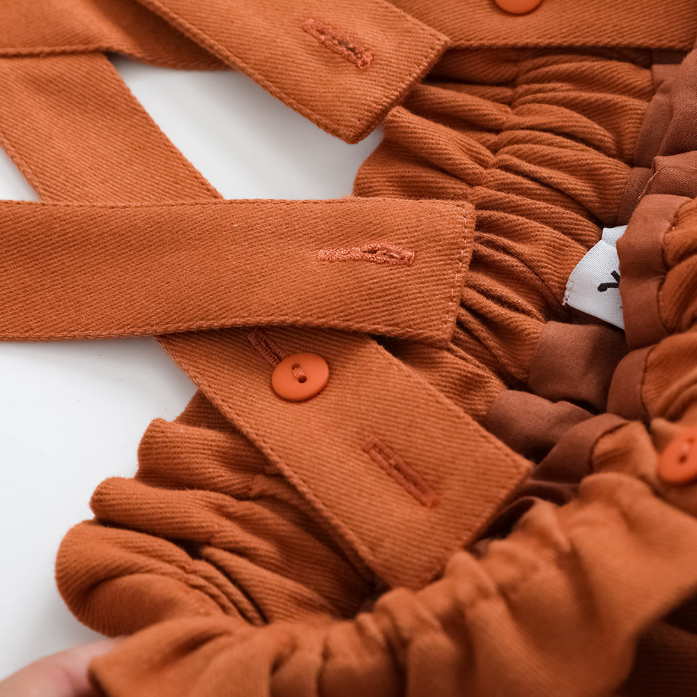 Vauva FW23-女孩刺繡棕色背心吊帶裙