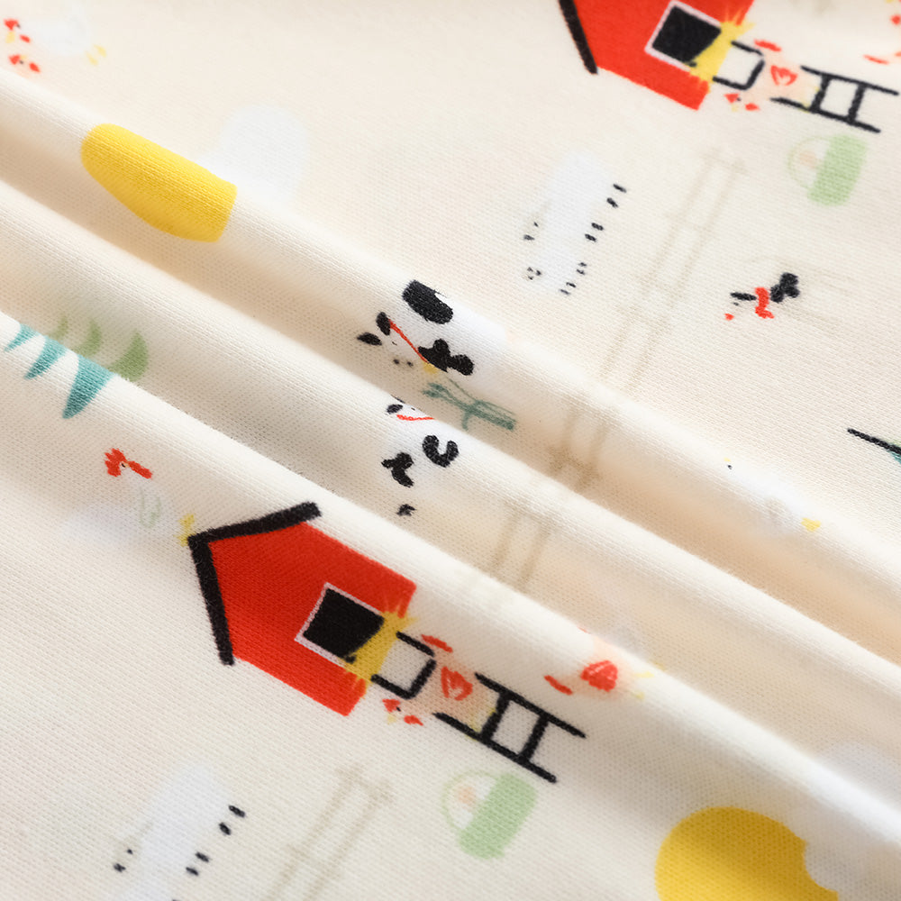 Vauva FW23-嬰兒男女培養子北歐風格的印刷棉套長袖緊身衣褲(紅色)