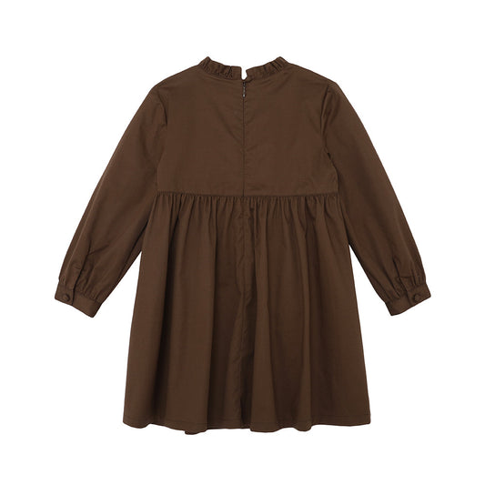Girls Brown Embroidered Cotton Dress