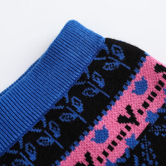 Girls Blue Printed Sweater Skirt