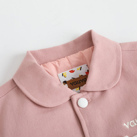 Girls Embroidered Logo Quilted Coat