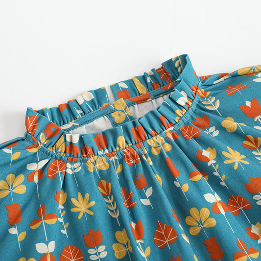 Girls Fungus Collar Printed Shirt