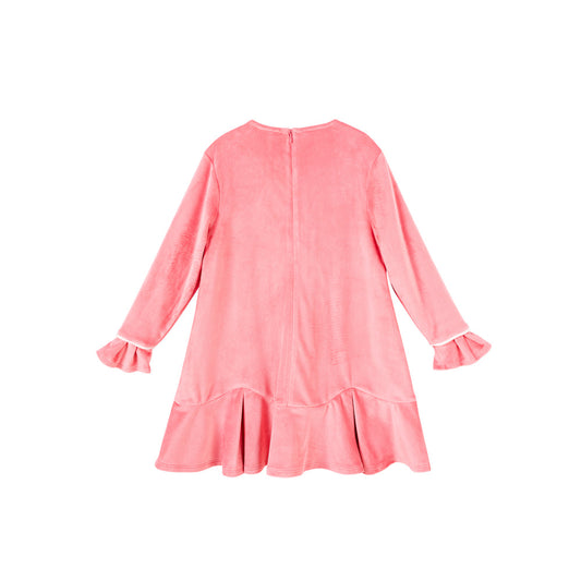 Vauva 女孩格紋天鵝絨粉紅色連身裙