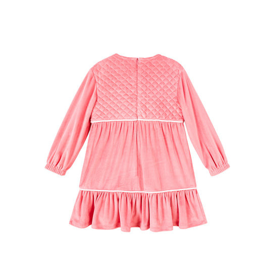 vauva女孩拼佈網格天鵝絨粉紅色一件禮服