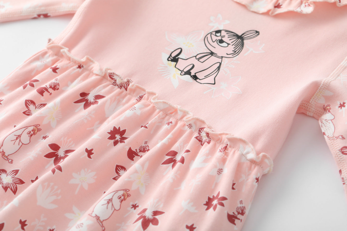 Vauva x Moomin FW23 - 女嬰姆明印花棉質長袖連身衣(粉紅色)