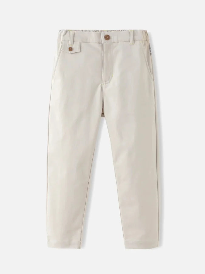 Boys Embroidery Slim Fit Pants, Beige