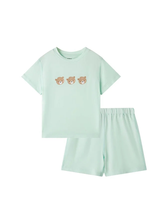 Kids Bear Lounge T‑Shirt & Shorts Set, Mint