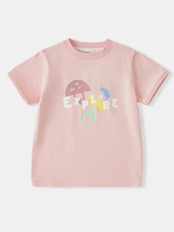 Girls Short Sleeve Explore Graphic Tee, Pink
