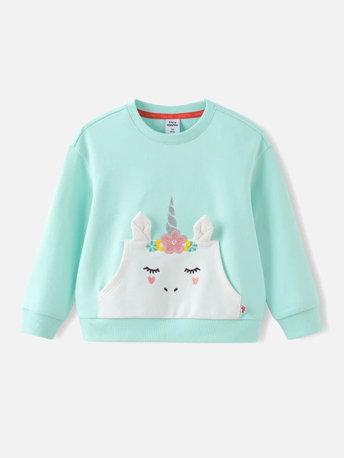 Girls Unicorn Sweatshirt, Mint