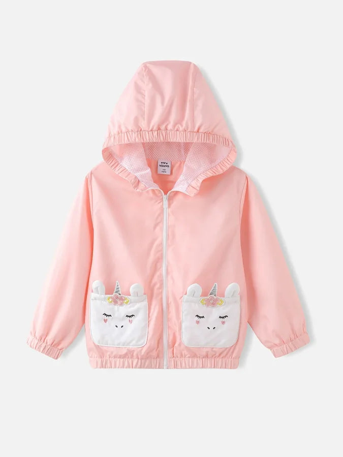 Girls Unicorn Hooded Windbreaker, Pink