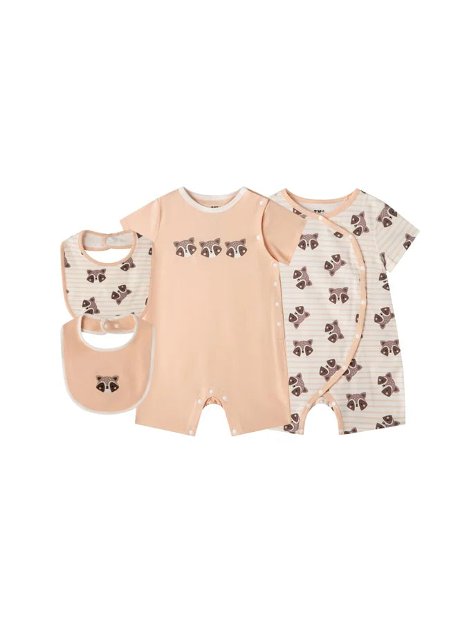 Baby Raccoon Cotton Essentials 4‑Piece Gift Set, Orange