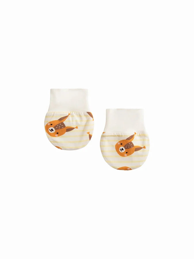 Baby Squirrel Stripe Cotton Mittens, Yellow