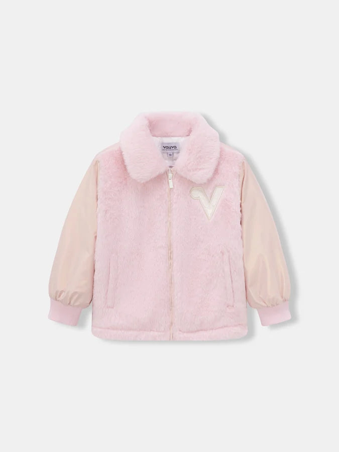 Girls Cozy Plush Jacket with Quilted Padded Lining, Pink