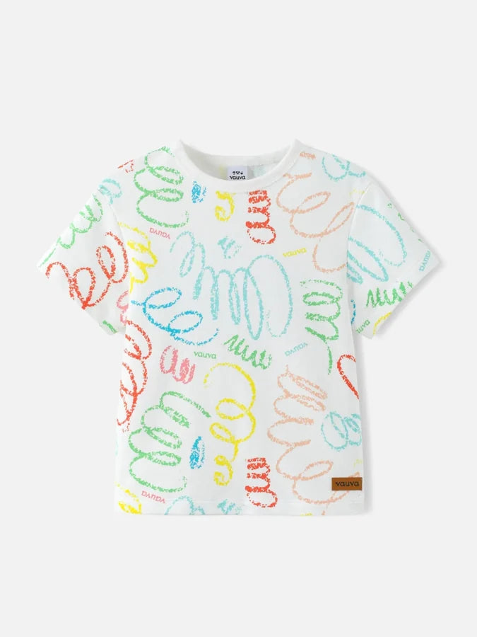 Kids Allover Scribble Print Tee, White / Multicolour