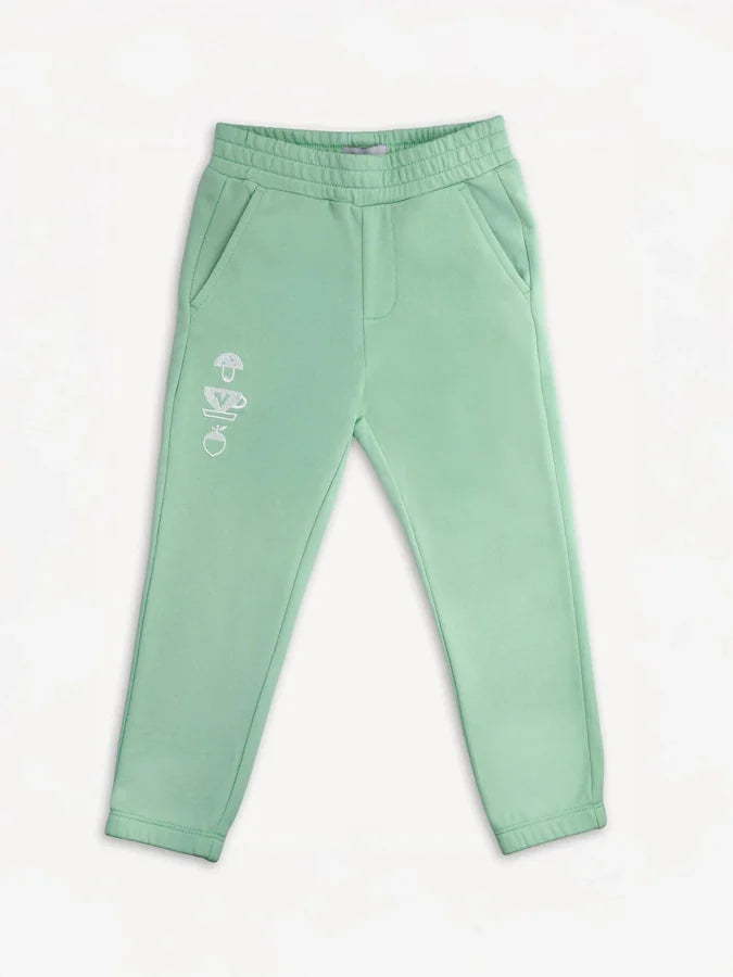 Kids Mint Green Embroidery Sweatpants, Green