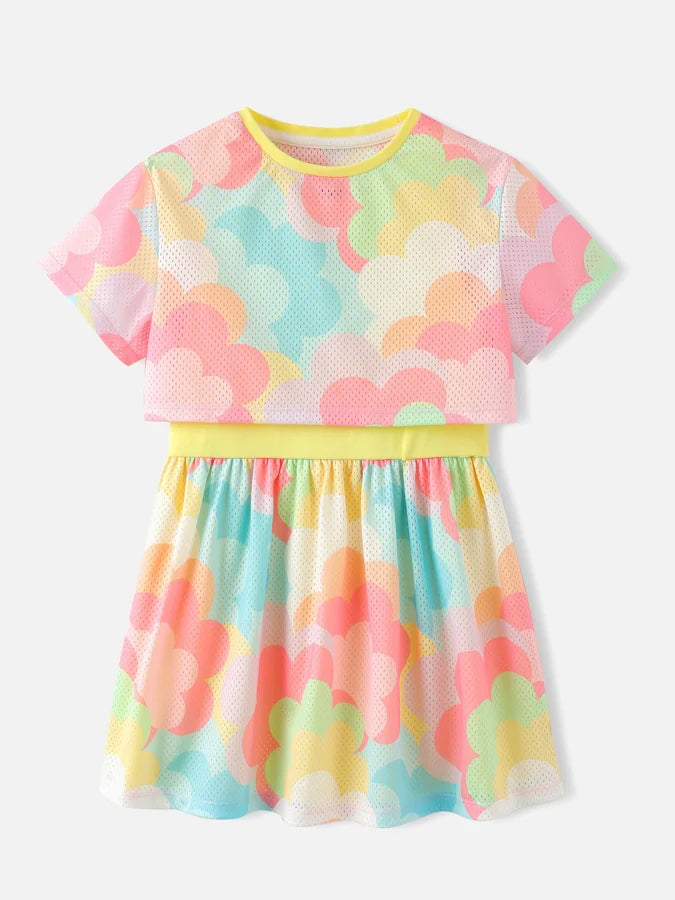 Girls Allover Floral 2-In-1 Short Sleeve Dress, Pink / Multicolour