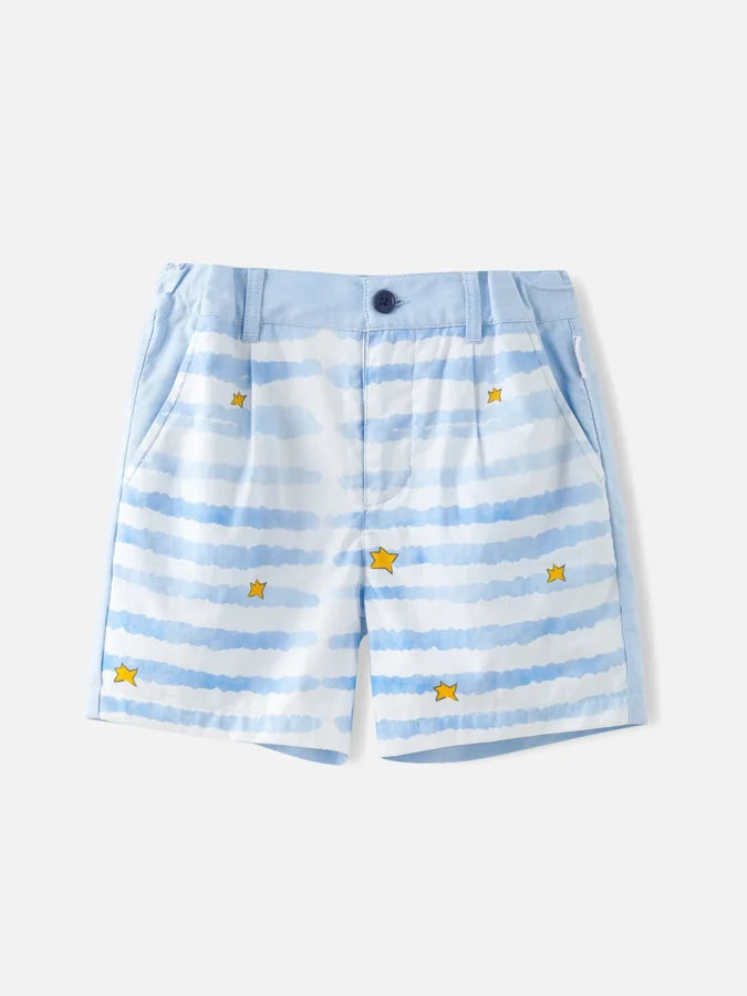 Boys Stripes Bermuda Shorts, Blue / White / Yellow