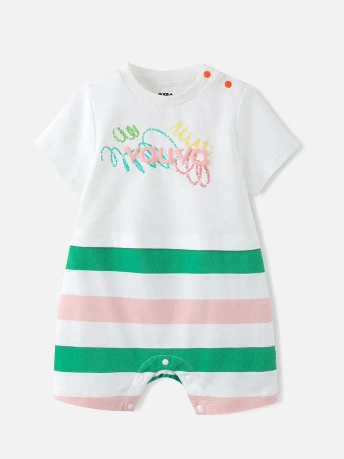 Baby's Graphic Layered Romper, White