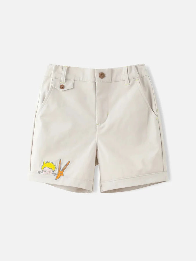 Boys Embroidery Bermuda Shorts, Beige