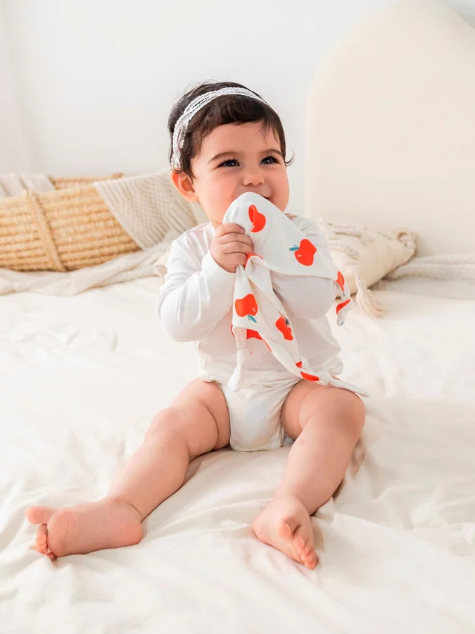 Baby Allover Print Long-Sleeved Bodysuit 3 Pieces Set, White