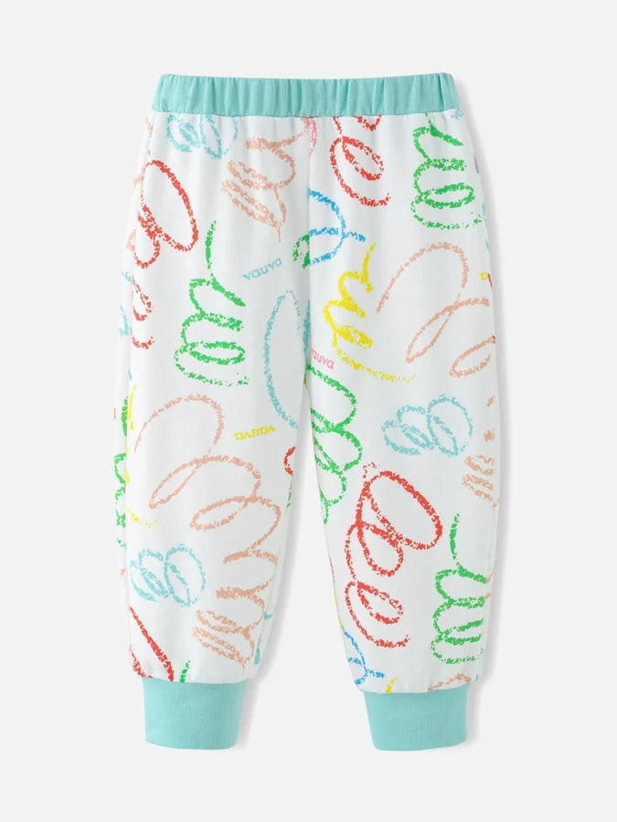 Baby's Allover Hand Sketched Joggers, Mint / Multicolour