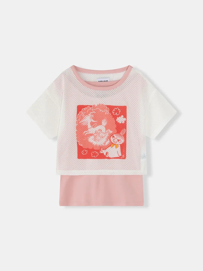 Girls Little My Print Layered Mesh T-Shirt Set, Pink