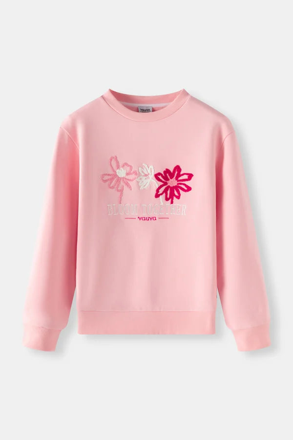 Girls Bloom Together Embroidered Sweatshirt, Pink